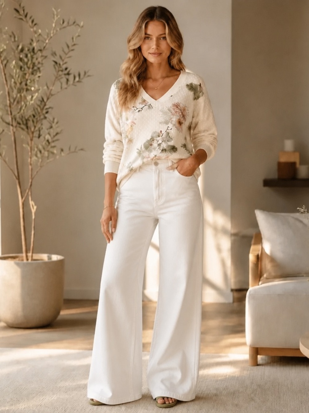 Ted Baker Merisha Kaylaaa Woodland Floral Front V-Neck Jumper Sweater